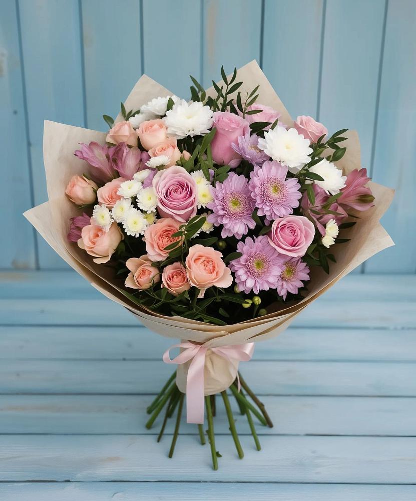 Букет цветов из: Хризантемы, Розы и Альстромерии в Пензе